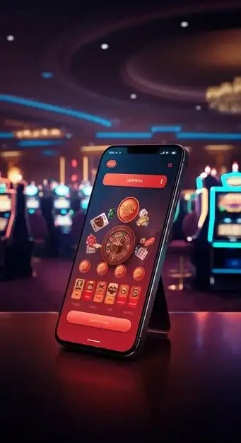 Interface mobile de Win Vegas Plus Casino sur un smartphone affichant des machines à sous colorées et des options de navigation fluides pour une expérience de jeu optimale.